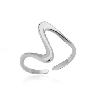 NonSoloArgenti |Adjustable minimalist wave ring in silver or gold-colored steel for women and girls
