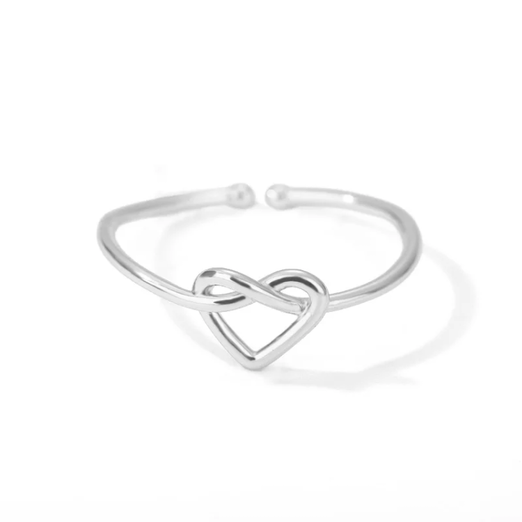 NonSoloArgenti |Adjustable heart-knotted minimalist steel ring for women and girls in silver or gold
