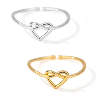 NSA|Anello regolabile cuore con nodo in acciaio minimalista colore argento o oro  donna bambina