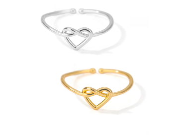 NonSoloArgenti |Adjustable heart-knotted minimalist steel ring for women and girls in silver or gold