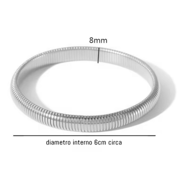 NonSoloArgenti |Hypoallergenic steel snake bracelet in gold or silver, 8 or 10 mm, elastic for women and men