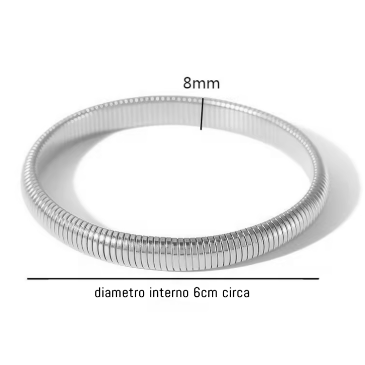 NonSoloArgenti |Hypoallergenic steel snake bracelet in gold or silver, 8 or 10 mm, elastic for women and men