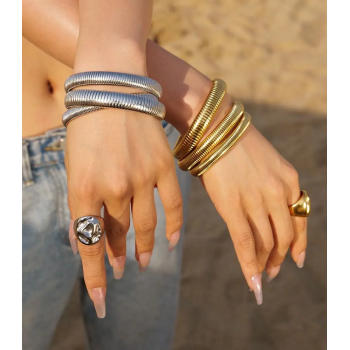 NonSoloArgenti |Hypoallergenic steel snake bracelet in gold or silver, 8 or 10 mm, elastic for women and men