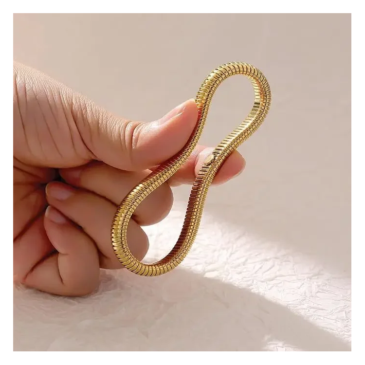 NSA|Hypoallergenic steel snake bracelet in gold or silver, 8 or 10 mm, elastic for women and men
