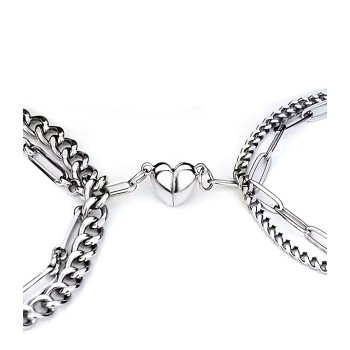 NSA|Double bracelet, 2 steel bracelets for him and her with magnetic heart