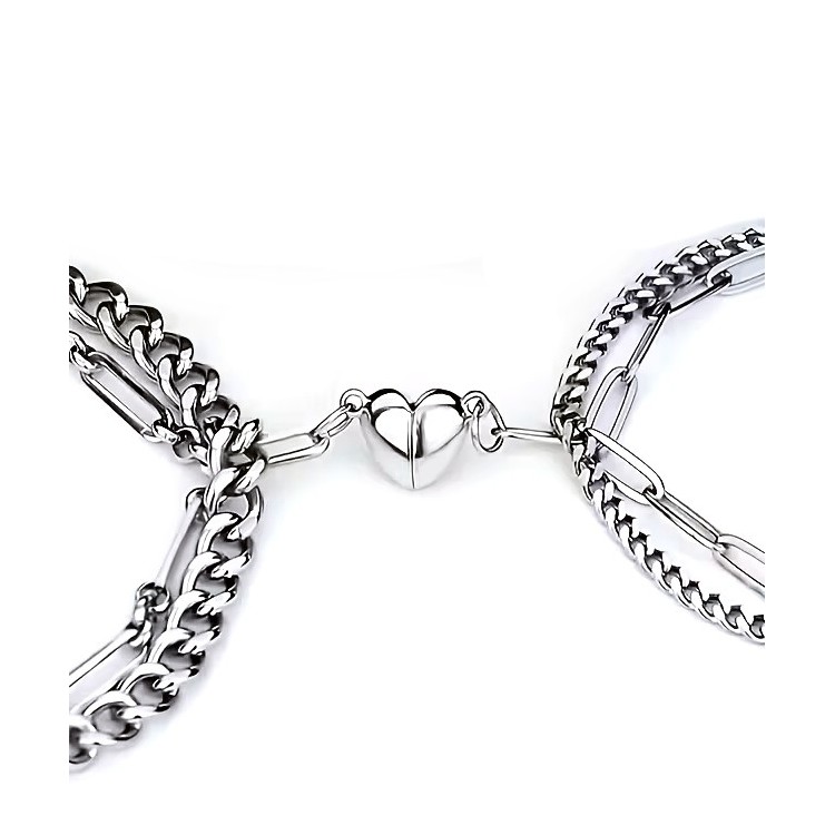 NSA|Double bracelet, 2 steel bracelets for him and her with magnetic heart
