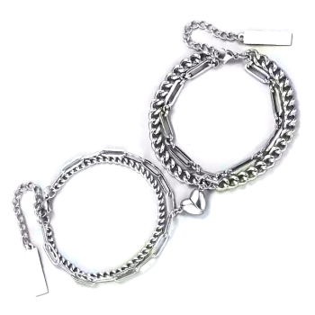 NSA|Bracciale doppio 2 bracciali acciaio lui e lei con cuore magnetico