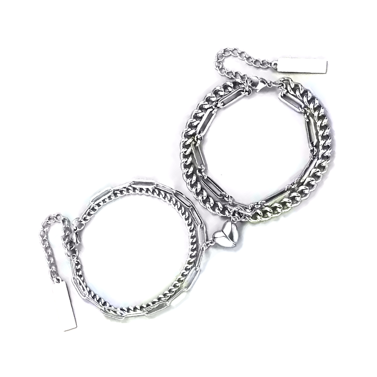 NSA|Double bracelet, 2 steel bracelets for him and her with magnetic heart