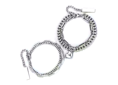 NSA|Double bracelet, 2 steel bracelets for him and her with magnetic heart