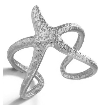 NSA|Adjustable starfish ring in hypoallergenic silver-colored steel