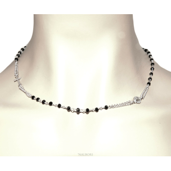 NSA|Rosary Necklace 925 Silver Man With black crystal cross madonna 45 + 5 cm