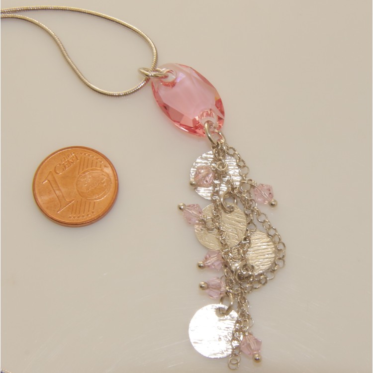 NSA|Collana argento 925 coda di topo donna con pendente cristallo rosa