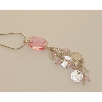 NSA|925 silver rat tail necklace for women with pink crystal pendant
