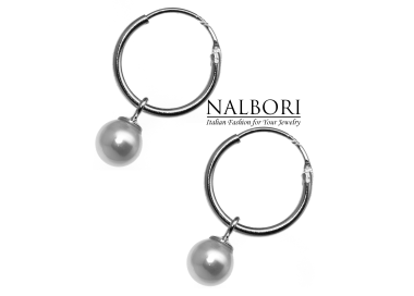 NonSoloArgenti|925 silver hoop earrings with rhodium-plated pearl pendant