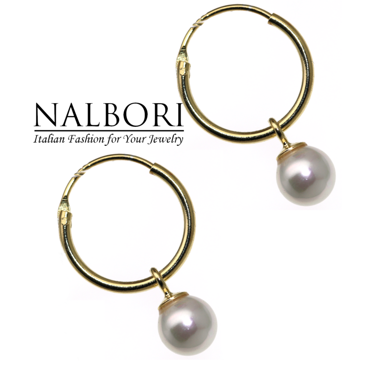 NonSoloArgenti| orecchini argento 925 cerchi con ciondolo perla placcati oro giallo