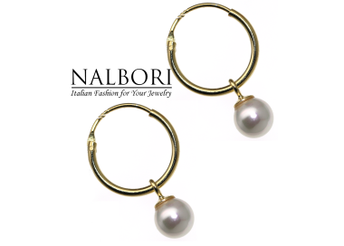 NonSoloArgenti| 925 silver hoop earrings with yellow gold-plated pearl pendant