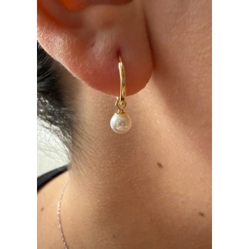 NonSoloArgenti| 925 silver hoop earrings with yellow gold-plated pearl pendant