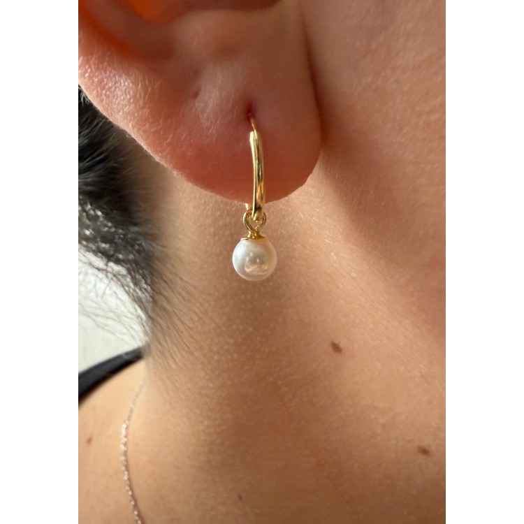NonSoloArgenti| 925 silver hoop earrings with yellow gold-plated pearl pendant