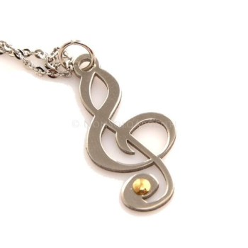 Hypoallergenic Italian steel rolo necklace with gold-plated treble clef pendant|NSA