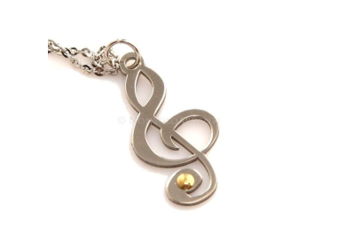 Hypoallergenic Italian steel rolo necklace with gold-plated treble clef pendant|NSA