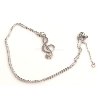 Hypoallergenic Italian steel rolo necklace with gold-plated treble clef pendant|NSA