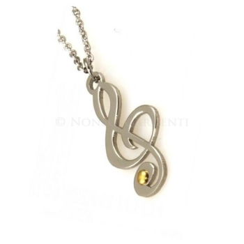 Hypoallergenic Italian steel rolo necklace with gold-plated treble clef pendant|NSA