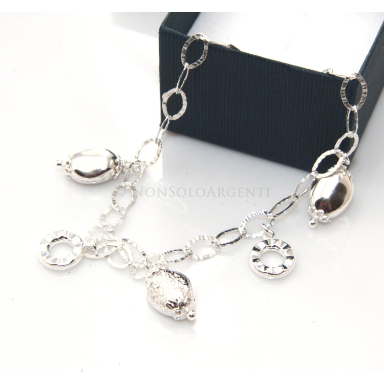 Argento 925 : Bracciale donna diamantato confetti  e charme ciondoli|NonSoloArgenti