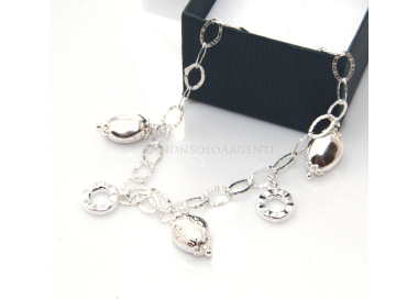 Argento 925 : Bracciale donna diamantato confetti  e charme ciondoli|NonSoloArgenti
