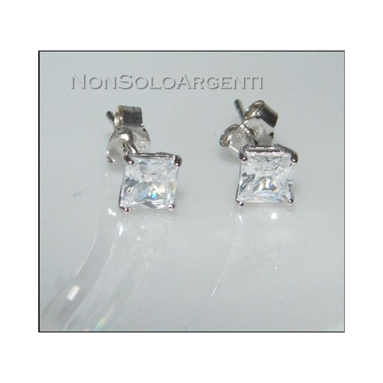 925 Silver: Men's and Women's Earrings with Square-Cut White Zirconia|NonSoloArgenti