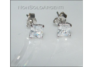 Argento 925 : orecchini uomo donna con zircone bianco taglio carrè | NonSoloArgenti