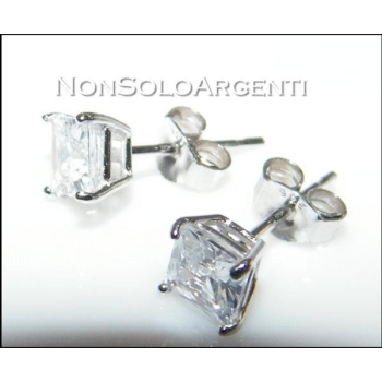 Argento 925 : orecchini uomo donna con zircone bianco taglio carrè | NonSoloArgenti