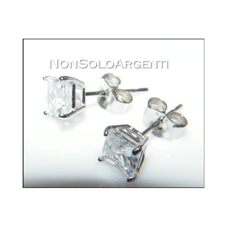 925 Silver: Men's and Women's Earrings with Square-Cut White Zirconia|NonSoloArgenti