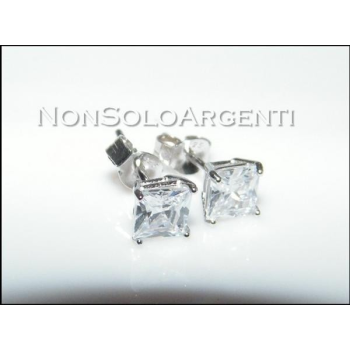 925 Silver: Men's and Women's Earrings with Square-Cut White Zirconia|NonSoloArgenti
