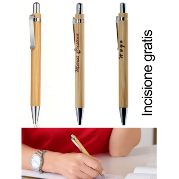 NonSoloArgenti|Bamboo wood pen with free name engraving, blue or black ink