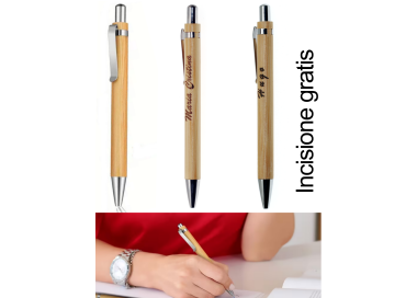 Penna legno bambu con incisione nome gratis inchiostro blu o nero | NonSoloArgenti