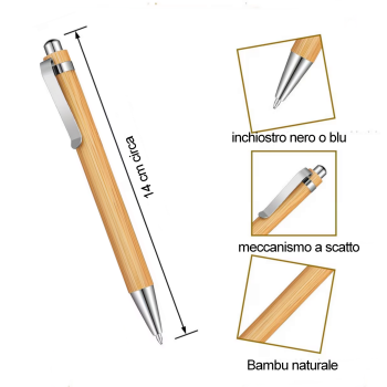 Penna legno bambu con incisione nome gratis inchiostro blu o nero | NonSoloArgenti