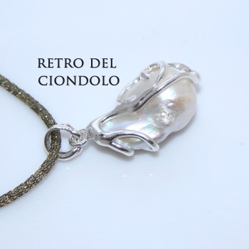 NSA | Esclusivo Ciondolo donna linea Amalfi in argento 925 ed enorme perla barocca naturale a goccia