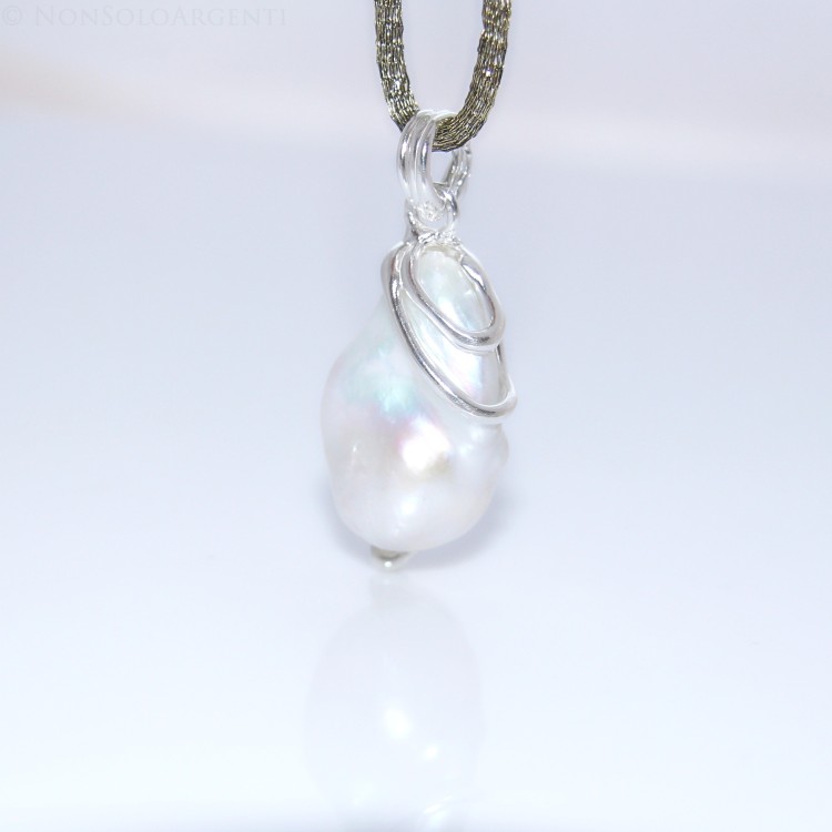 NonSoloArgenti|Exclusive Amalfi women's pendant in 925 silver and a huge natural baroque pearl drop