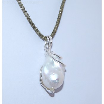 NSA | Esclusivo Ciondolo donna linea Amalfi in argento 925 ed enorme perla barocca naturale a goccia
