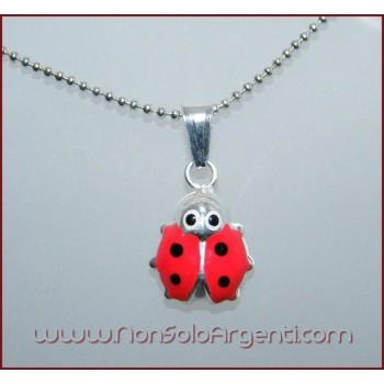 Bead Choker with Enameled Ladybug Pendant in 925 Silver NonSoloArgenti