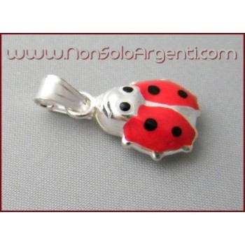 Bead Choker with Enameled Ladybug Pendant in 925 Silver NonSoloArgenti