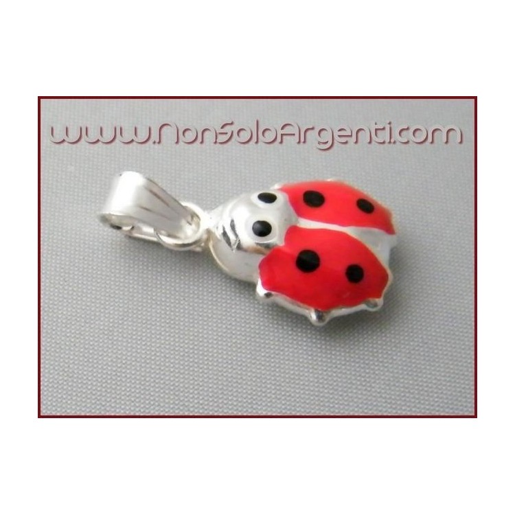 Bead Choker with Enameled Ladybug Pendant in 925 Silver NonSoloArgenti