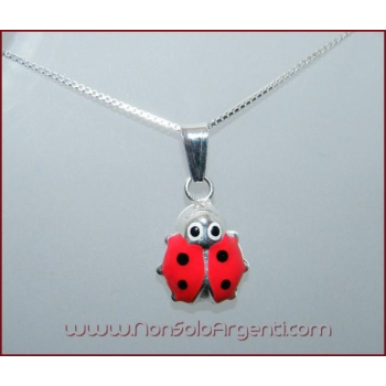 NSA|Venetian Chain Necklace in 925 Sterling Silver with Enamelled Ladybug Pendant