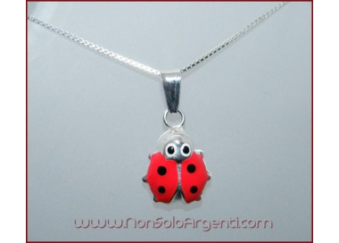 NSA|Venetian Chain Necklace in 925 Sterling Silver with Enamelled Ladybug Pendant