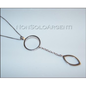 NSA|Argento 925 : Collana girocollo veneziana con ciondolo lungo cerchio e foglia