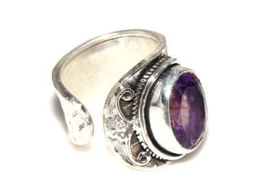 NSA|Argento 925 : Anello donna aperto a C con ametista ovale sfaccettata 15/16