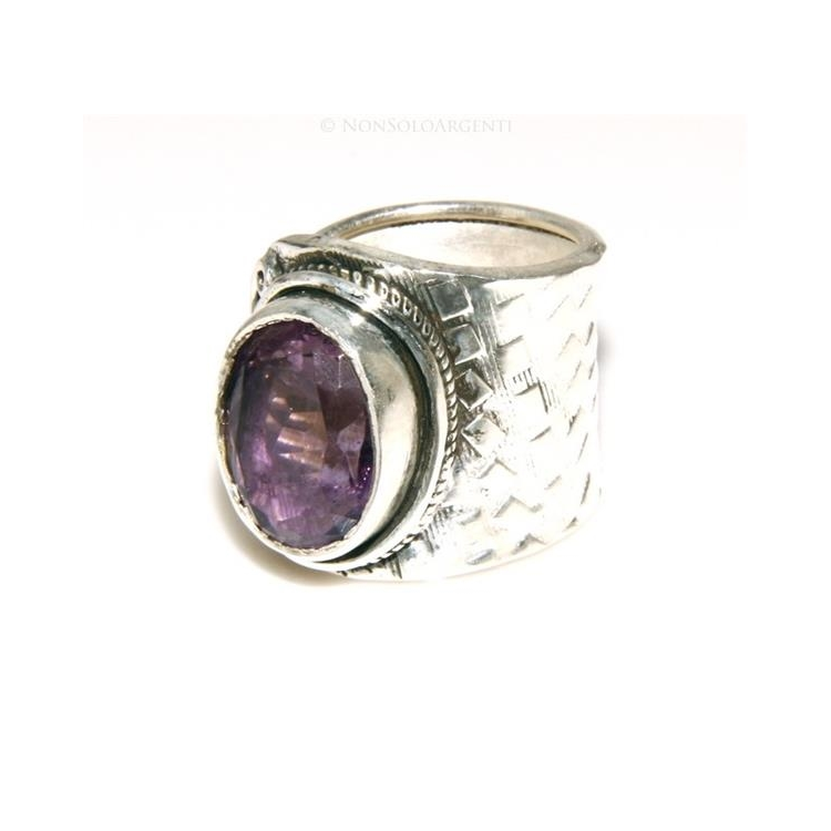 NSA|Argento 925 : Anello donna aperto a C con ametista ovale sfaccettata 15/16