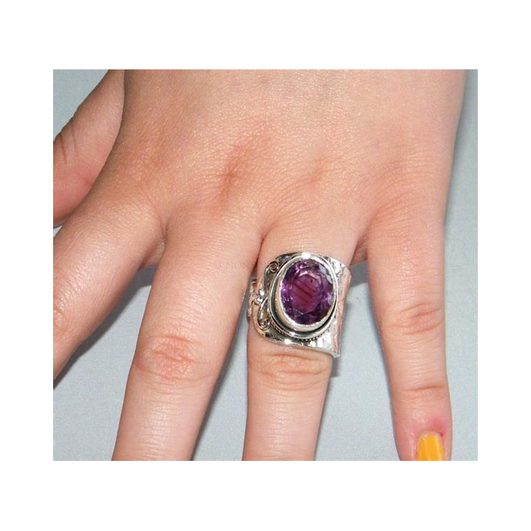 NSA|Argento 925 : Anello donna aperto a C con ametista ovale sfaccettata 15/16