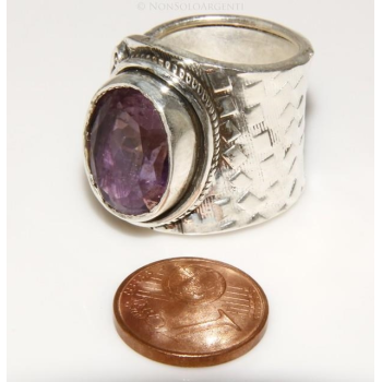 NSA|Argento 925 : Anello donna aperto a C con ametista ovale sfaccettata 15/16