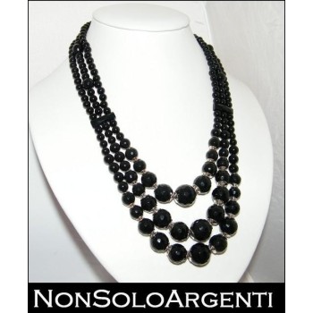 NonSoloArgenti|Girocollo collana con perle calibrate di onice naturale sfaccettata a 3 fili